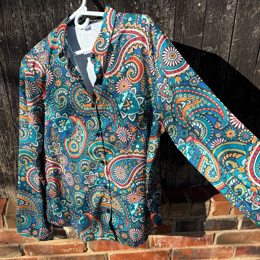 123. Amazon Women’s Paisley Bohemian LS Shirt Button-down Tunic, Size XXL - Picture 3 of 9